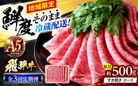 【3回定期便】 ※冷蔵配送/地域限定※ 飛騨牛 ロース すき焼き用 500g 瑞浪市 / きなぁた瑞浪 和牛 国産 岐阜県産[AZCI083]