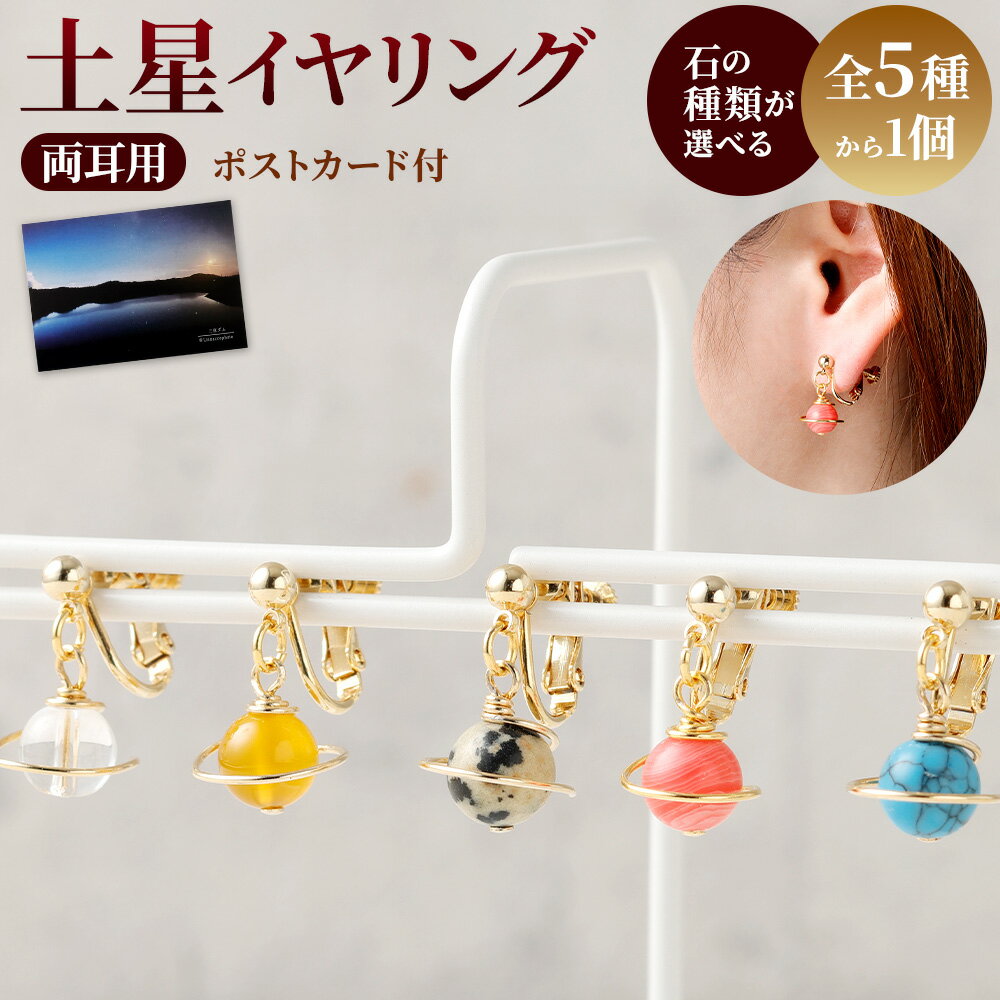 【ふるさと納税】【種類が選べる】土星イヤリング 1個 天然石ビーズ パワーストーン 水晶 シトリン ダルメシアンジャスパー ロードクロサイト ターコイズ 両耳用 サージカルステンレス 幅2cm アクセサリー ファッション レディース 宇宙 女性 楽天スーパー SALE 9月開催