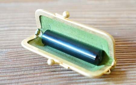 実印 印鑑ケース付き イタリアンオイルレザーのがま口印鑑ケース グリーンカラー15mm 黒水牛 （印鑑ケース1個・印鑑1本） 牛革 革 オイルレザー イタリアンレザー 天然皮革 水牛 牛の角