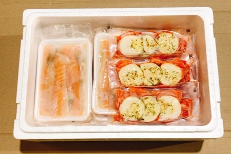スモークサーモンカプレーゼ2～3P(計400g)＆塩サーモンハラス220g×10P B-09098