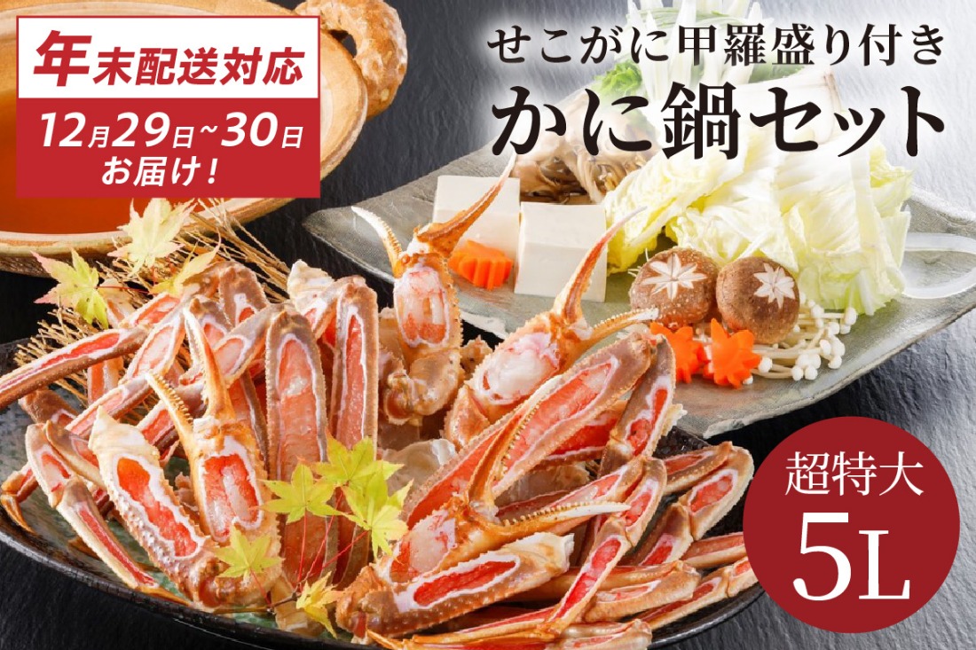【12/29又は12/30にお届け】迎春企画♪【かに鍋セット＆せこがに甲羅盛り付き】超特大ずわいがに ５Ｌサイズで圧巻の食べ応え／北畿水産　HK00265