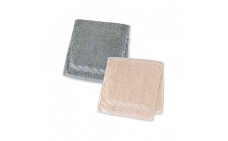 【1秒タオル】プレジール　フェイスタオル2枚セット　（ベージュ,ブルーグレー）