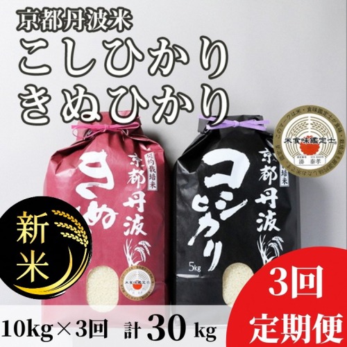 【定期便】予約 令和7年産 新米 京都丹波米 10kg(こしひかり5kg・きぬひかり5kg)×3回 計30kg● 3ヶ月 白米 3回定期便 コシヒカリ・キヌヒカリ 各5kg 米 精米したてをお届け ※北海道・沖縄・離島への配送不可 ※2025年9月中旬以降順次発送(初回分)