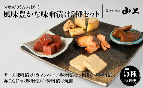 【味噌漬けセット】味噌好きさん集まれ！風味豊かな味噌漬け5種セット／チーズ味噌漬け・カマンベール味噌漬け・下田なす味噌漬け・赤こんにゃく味噌漬け・味噌漬け焼鮭