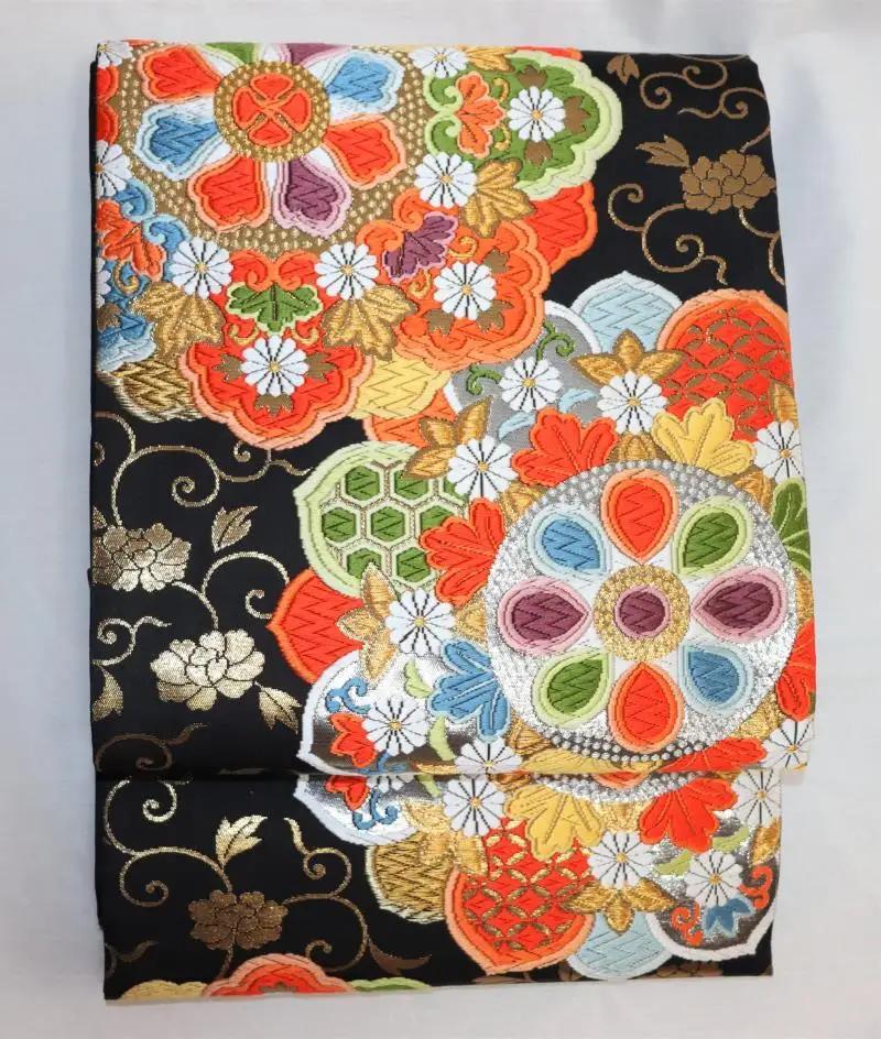 【山口成織物】西陣織 黒地 袋帯 牡丹唐草地大華文【お仕立付き】