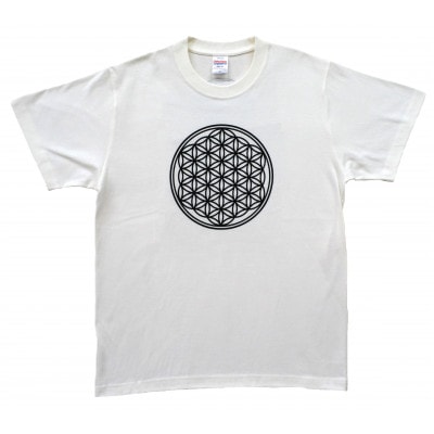 Tシャツ フラワー・オブ・ライフ 麻炭 白 (半袖 Mサイズ)【1619662】