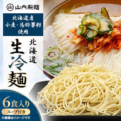 ふるさと納税 江別市 【山内製麺】工場直送!珍しい北海道産小麦・馬鈴薯粉使用プロも認めた北海道生冷麺　6食入り　スープ付き