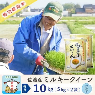 ふるさと納税 佐渡市 【毎月定期便】佐渡島産ミルキークイーン 無洗米10kg 特別栽培米全9回