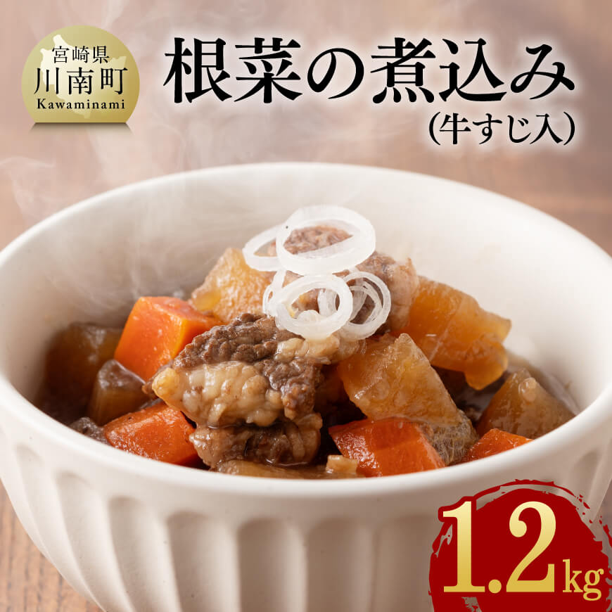 【ふるさと納税】 根菜の煮込み（牛すじ入）1.2kg - 国産 牛 黒毛和牛 宮崎県産 牛肉 牛すじ 根菜 煮込み ボリューム 送料無料 E0501