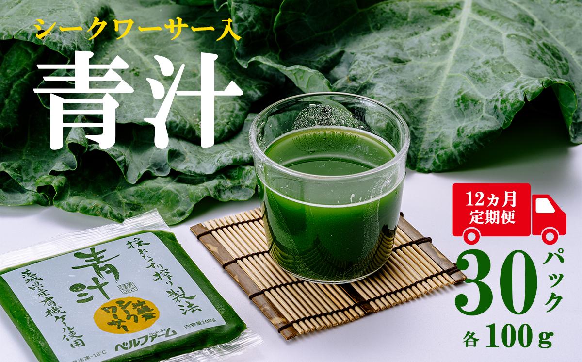 青汁シークワーサー入り 100g × 30 パック 【 12ヵ月定期便 】＜離島・沖縄配送不可＞【 茨城県 つくば市 飲料 ドリンク あおじる 青汁 健康  無添加 有機ケール オーガニックケール 】