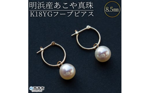 ＜明浜産あこや真珠8.5mm　K18YGフープピアス＞　パール　ジュエリー　アクセサリー　フォーマル　カジュアル　ギフト　西予市　贈り物　祝　冠婚葬祭