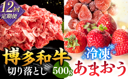 【全12回定期便】【訳あり】博多和牛 切り落とし ＆ あまおう セット1.3kg 桂川町/株式会社 MEAT PLUS [ADAQ071]  訳あり 定期便　国産 牛肉 和牛 牛切り落とし イチゴ いちご  