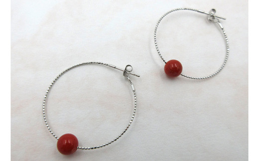 ピアス ループ ホワイトゴールド K18WG ジュエリー アクセサリー 天然石 プレゼント ギフト 贈り物 サンゴ 赤珊瑚ループピアス2