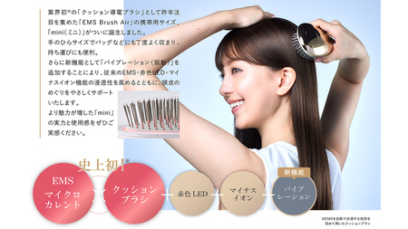 WAVE WAVE EMS Brush Air Mini ( ピンクゴールド ) WAVE WAVE クッションブラシ EMS マイナスイオン美髪 LED 光エステ  頭皮ケア 美容 ヘアケア ブラッ