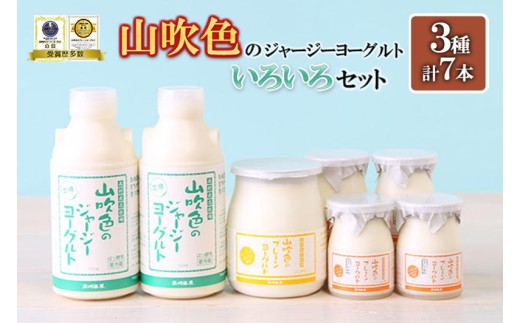 【山のいぶき】山吹色のジャージーヨーグルト プレーン ざらめ 計7本 いろいろセット 乳脂肪分 5％以上 低温殺菌 素材の味 のむヨーグルト プレーンヨーグルト ギフト 贈答 小国ジャージー牛乳 FOODEX JAPAN ご当地ヨーグルトグランプリ 金賞 熊本 阿蘇 小国郷