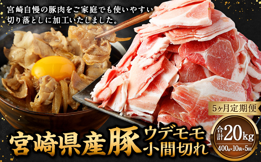
                  【5ヶ月定期便】＜宮崎県産豚 ウデモモ 小間切れ 400g×10袋（10袋×5回）＞ お申込みの翌月下旬頃に第一回目発送（12月は中旬頃） 豚肉 お肉 肉 新生活応援 卒業祝い 就職祝い 入学 卒業 お花見 引越し
                