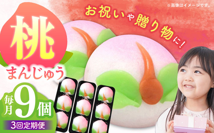 
            【3回定期便】【長崎縁起菓子】桃まんじゅう9個入 / 桃まんじゅう まんじゅう お祝い こしあん / 諫早市 / 株式会社梅月堂 [AHBN028]
          