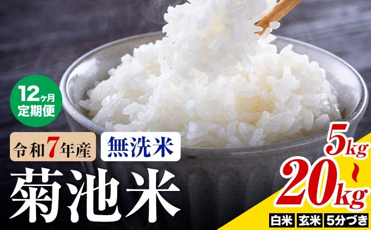 
                  【12ヶ月定期便】熊本県産 菊池米 無洗米 白米 玄米 5分づき 5kg/10kg/20kg 選べる内容量 1袋5kg 米 お米 令和7年産 九州産 熊本県産 送料無料《お申込み翌月に出荷予定》玄米 無洗米 白米 米
                