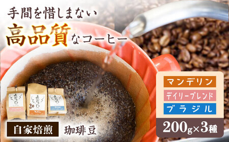 珈琲豆 自家焙煎豆3種セット デイリーブレンド200g マンデリン200g ブラジル200g 岐阜オリジナルパッケージ アラビカ種 コーヒー 岐阜市/就労継続支援B型事業所 アンドワークス [ANDA001]