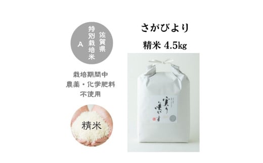 【令和6年産】「実り咲かす」農薬・化学肥料不使用 さがびより 白米4.5㎏［A0106-0007］