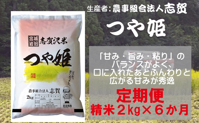 つや姫 2kg 米 定期便 6ヶ月 志賀沢米 岩沼産