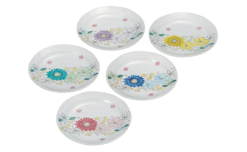 九谷焼 5.2号皿揃・花はな