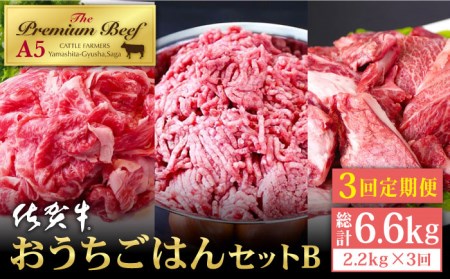 【全3回定期便】佐賀牛 A5 おうちごはんセットB（切り落とし 1kg・ミンチ 600g・牛すじ 600g）【山下牛舎】 [HAD125] 