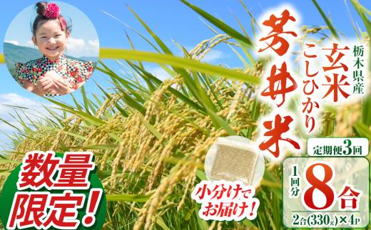 【定期便3回】【数量限定】【令和7年度】那珂川町産芳井米 玄米 330g（2合分）×4 | こしひかり 米 ごはん  ふっくら もちもち  ふるさと納税 那珂川町 栃木県