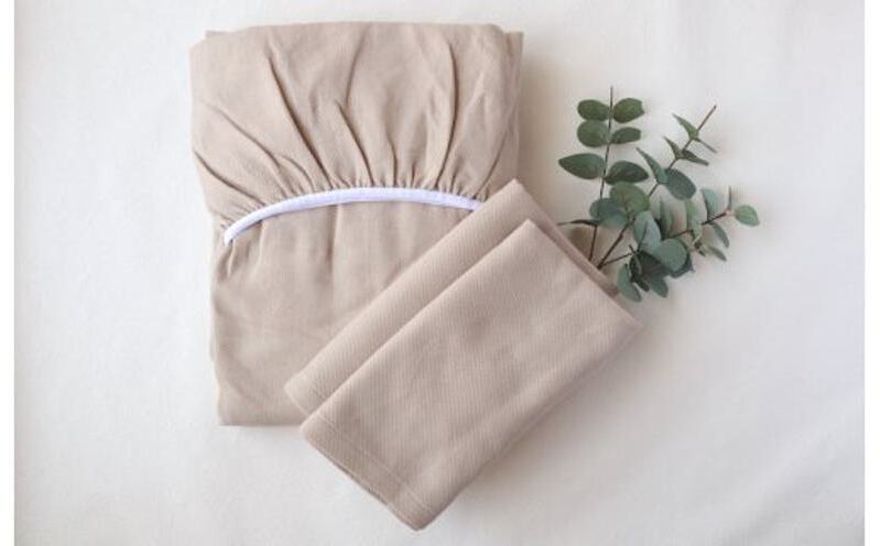 【tissu de coton/ハニカム織】泉州南部織 BED用ダブルシーツ＆ピロー2枚（BE） 015B024_イメージ2