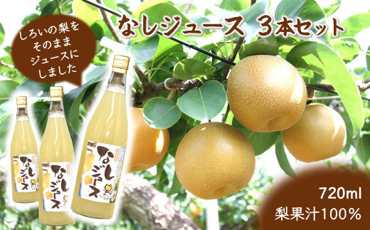 なしジュース 3本セット 720ml×3本 梨果汁100％ ストレートジュース
