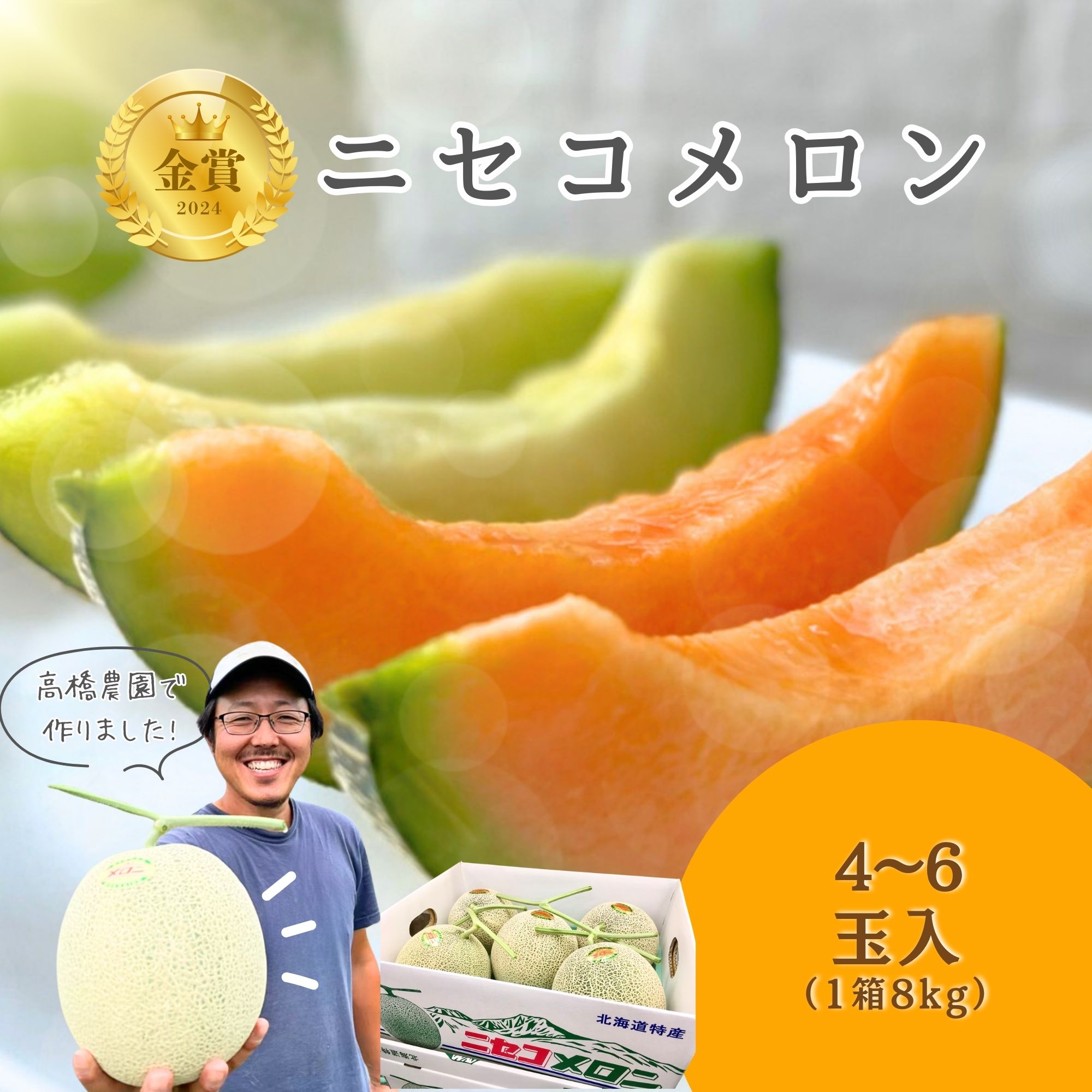 《2025年分受付中》糖度13度以上!市場には出回らない北海道ニセコメロン4～6玉（1箱8kg）/高橋農園【37003】