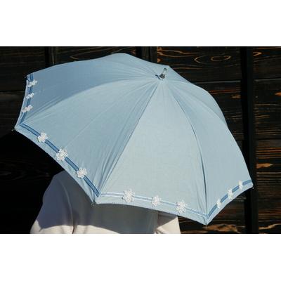 ふるさと納税 古河市 雪華模様の刺繍入り日傘(晴雨兼用・サイズ50cm・UV加工・麻50%綿50%)水色 _BL22