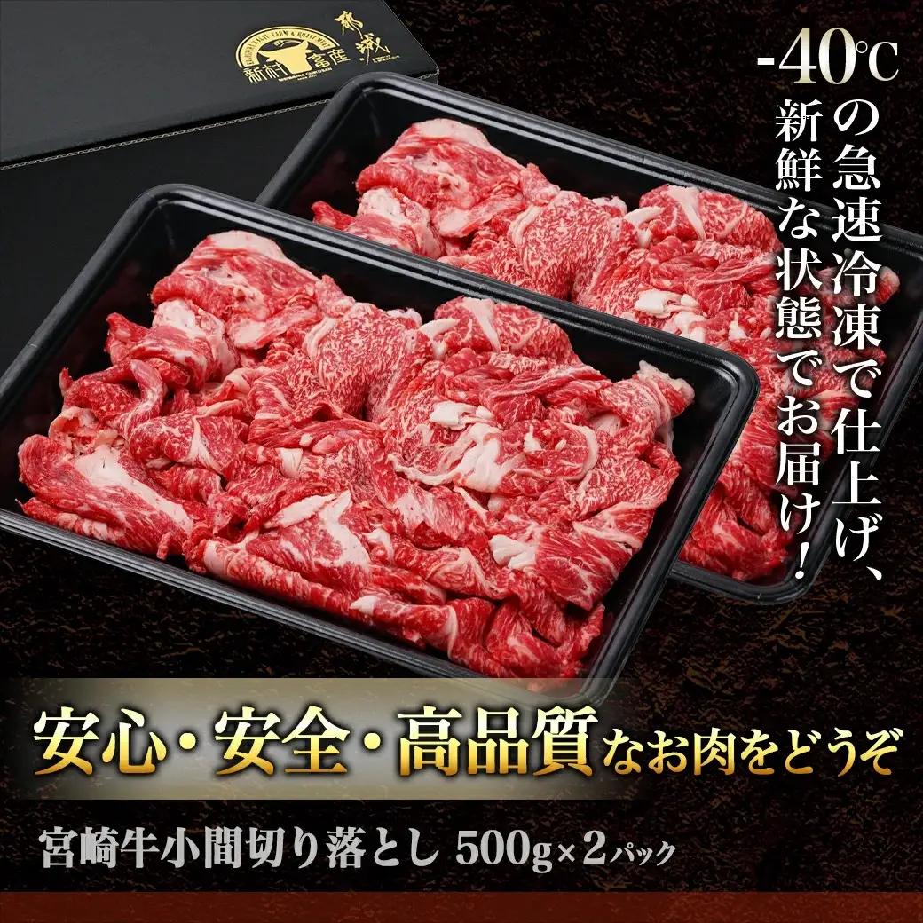 宮崎牛こま切り落とし1kg〔18-4207〕_(都城市) 牛小間切落とし肉 (500g×2パック/計1キロ) 旨味たっぷり 赤身と甘い脂がバランスよく混ざった牛切り落とし肉 炒め物/煮込み料理にも