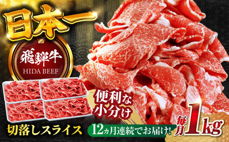 【12回定期便】 飛騨牛 切り落とし 1kg（250g×4P）すき焼き 焼肉 小分け 岐阜市 / 丸福商店[ANBO050]