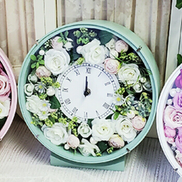 【ふるさと納税】フラワーアレンジメント 薔薇の花時計 グリーン [tk06ayt140013 山形県 高畠町 La.Rose Fleur] 時計 バラ 薔薇 花 はな 造花 フラワー アレンジメント インテリア 飾付 置き型 壁掛け ハンドメイド