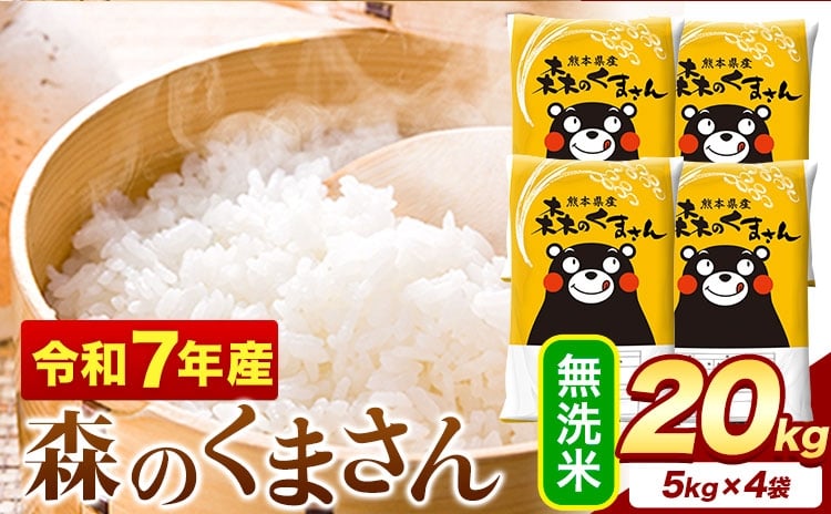 
            【年内発送】令和7年産 無洗米  森のくまさん 20kg 5kg × 4袋  熊本県産 単一原料米 森くま送料無料
          
