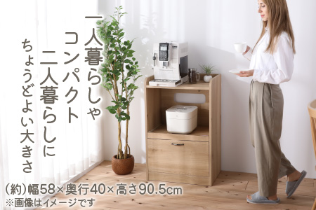 【３色から選べる】【 完成品 】キッチン収納 ミニ レンジ台 高さ90cm 幅58cm ロータイプ 2口コンセント付き ホワイト