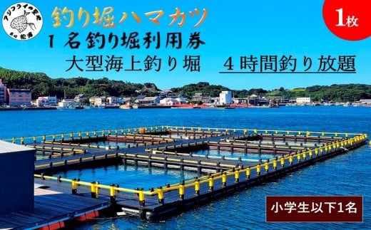 
            【釣り堀ハマカツ】1名釣り堀利用券(小学生以下1名)( 釣り 釣り堀 釣堀 海上 海釣り 魚釣り ブリ 鰤 タイ 鯛 ハマチ ヒラマサ 持ち帰り 釣り放題 エサ 餌 レンタル アウトドア 小学生以下 子供 )【C2-026】
          