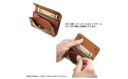 3部屋構造のワイドオープンウォレット　バンナイズ オイル シュリンク レザー 本革 財布 コンパクト カード 収納 ファッション小物  ビンテージキャメル