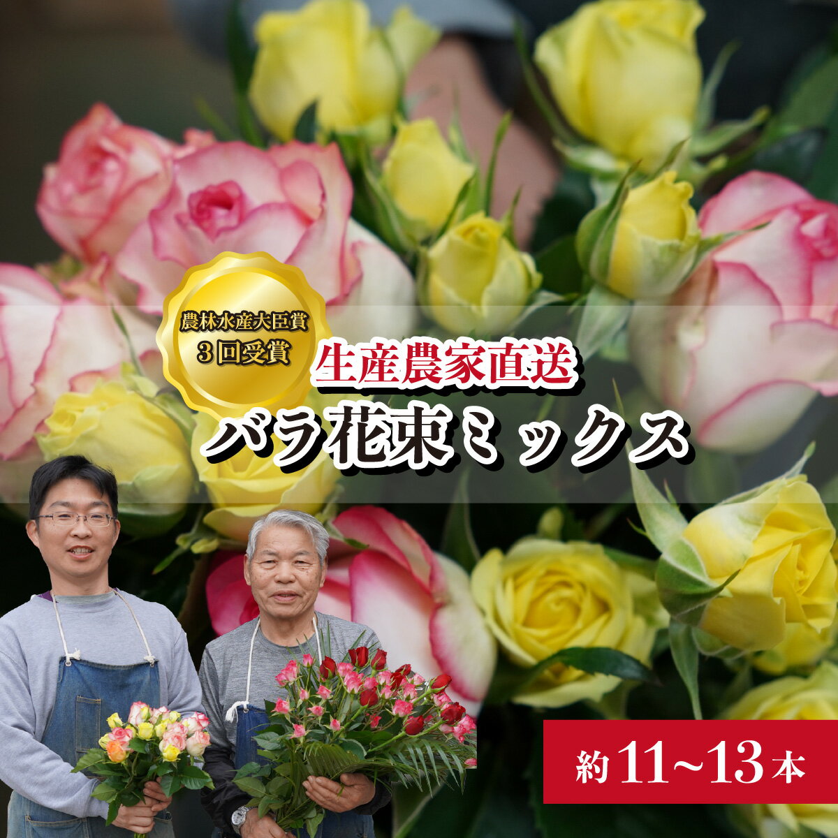 【ふるさと納税】＜配送エリア限定・着日指定必須＞ 生産農家直送 バラ花束 新鮮Mix 約11～13本 | 埼玉県 上尾市 バラ 薔薇 ローズ 植物 インテリア 誕生日 記念日 お祝い 母の日 父の日 ラッピング有り リボン付き 多品種 切り花 農林水産大臣賞 生花 プレゼント ギフト
