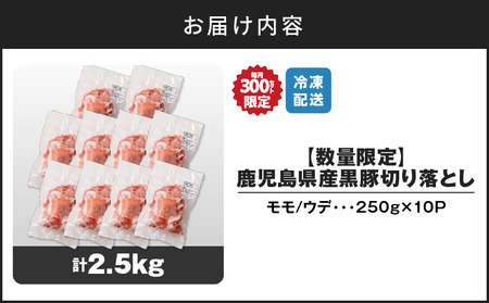 【 数量限定 】 鹿児島県産 黒豚 切り落とし 2.5kg K025-001_05 肉 豚肉 お肉 黒ぶた 豚 限定 黒豚切り落とし 小分けパック 小分け モモ ウデ 鹿児島産黒豚 うまみ 旨味 さっ