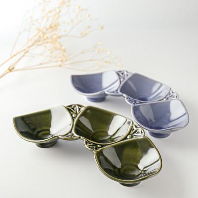 ふるさと納税 瑞浪市 【美濃焼】asumi(彩澄)21cm三連花皿 オリーブ・パープル/箱入り2色セット 78193702