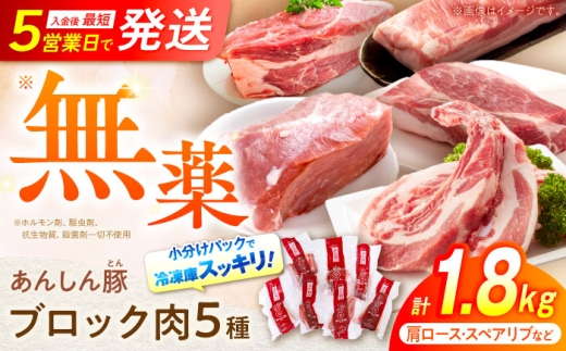 【最短5日発送】豚肉 あんしん豚 ブロックセット 1.8kg 豚肉 ロース モモ カタ 詰合せ 国産 豚肉 国産 国産豚肉 小分け ブロック ブロック肉 セット 冷凍 真空パック 国産豚 厚切り ポーク 肩ロース ロース モモ カタ スペアリブ 豚肩ロース 豚ロース 豚モモ 白川町 / 藤井ファーム [AWAF008]