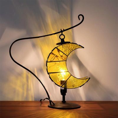ふるさと納税 瀬戸市 Nijiiro Lamp のステンドグラスのテーブルランプ　月 イエロー |  | 01