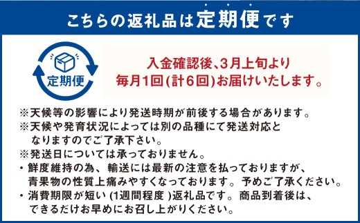 ＜ R8年熊本地震復興支援 ＞プロが選ぶ！旬の果物 6ヶ月定期便 【2027年3月上旬～8月下旬発送予定】 フルーツ いちご 柑橘 メロン スイカ シャインマスカット 梨