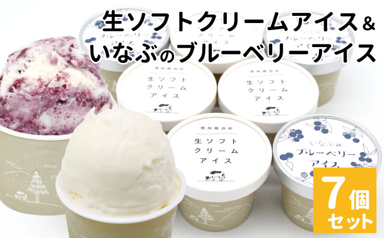新鮮な生乳を100％使用! 生ソフトクリームアイス & いなぶのブルーベリーアイス　(80ml)×7個セット
