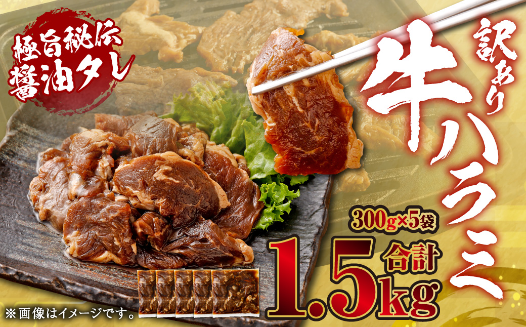 やわらか 牛ハラミ（サガリ）肉 極旨秘伝醤油タレ漬け 合計1.5kg（300g×5袋）【訳あり】ハラミ 牛肉 AS-194