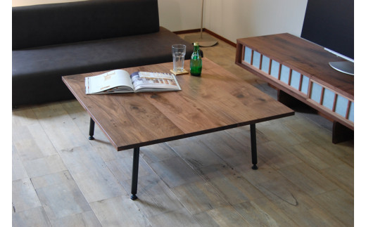 【無垢天板＆シンプル鉄脚デザイン】TEZUローテーブル 90　ウォールナット