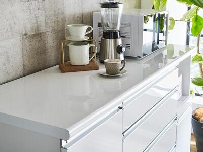 （ホワイト）【開梱設置】 セイント キッチンカウンター 幅90cm ハイタイプ レンジ台 キッチン収納 完成品 大型レンジ対応 大川家具