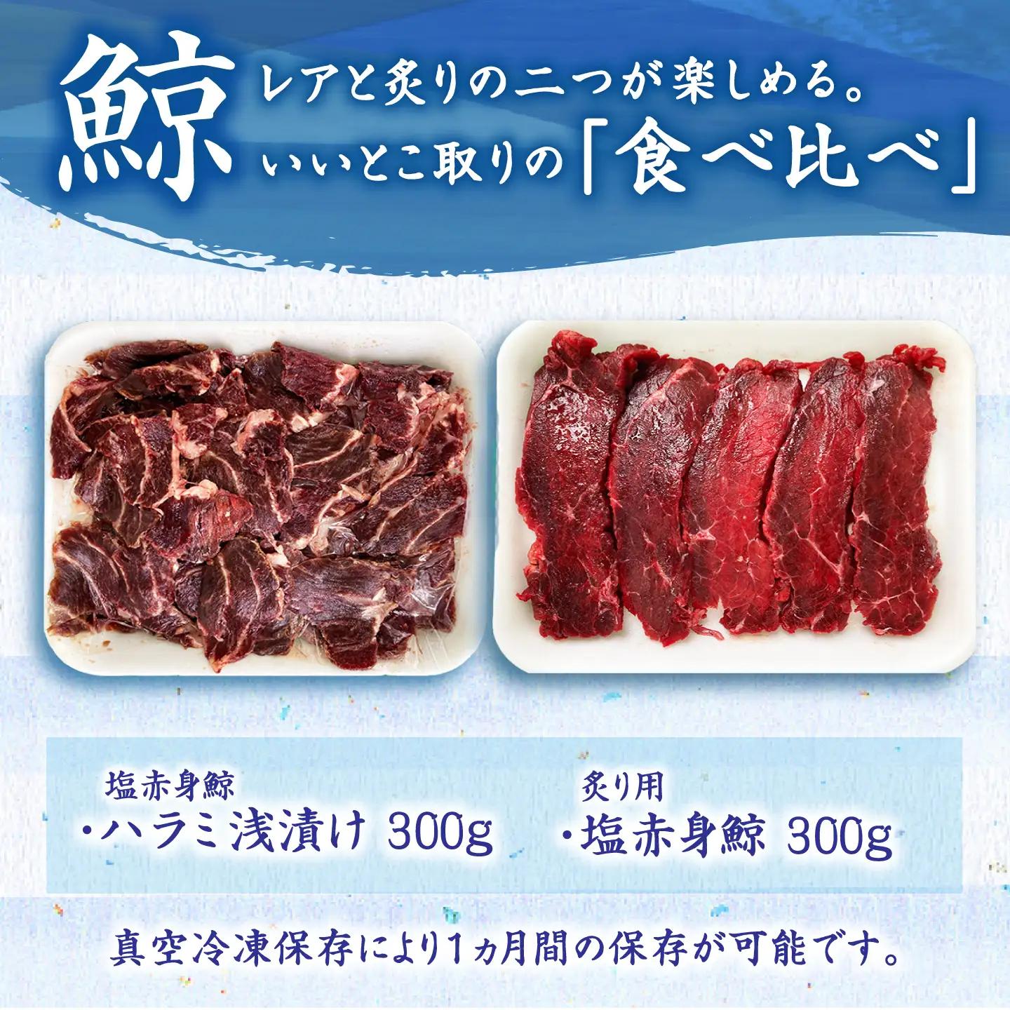 【旨味たっぷり】鯨2種 600g（塩赤身鯨ハラミ浅漬け 300g 塩鯨炙り用脂筋肉 300g)  [DBM011]  赤身